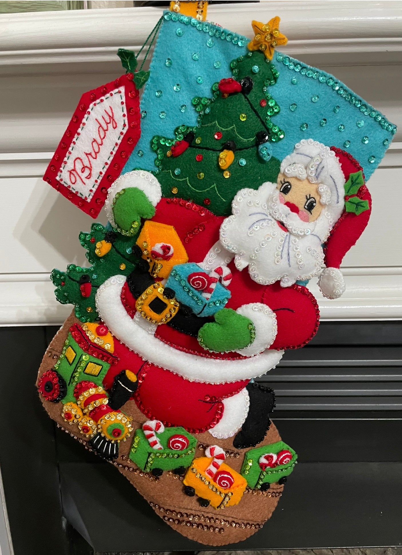 Toy Train Santa Christmas Stocking