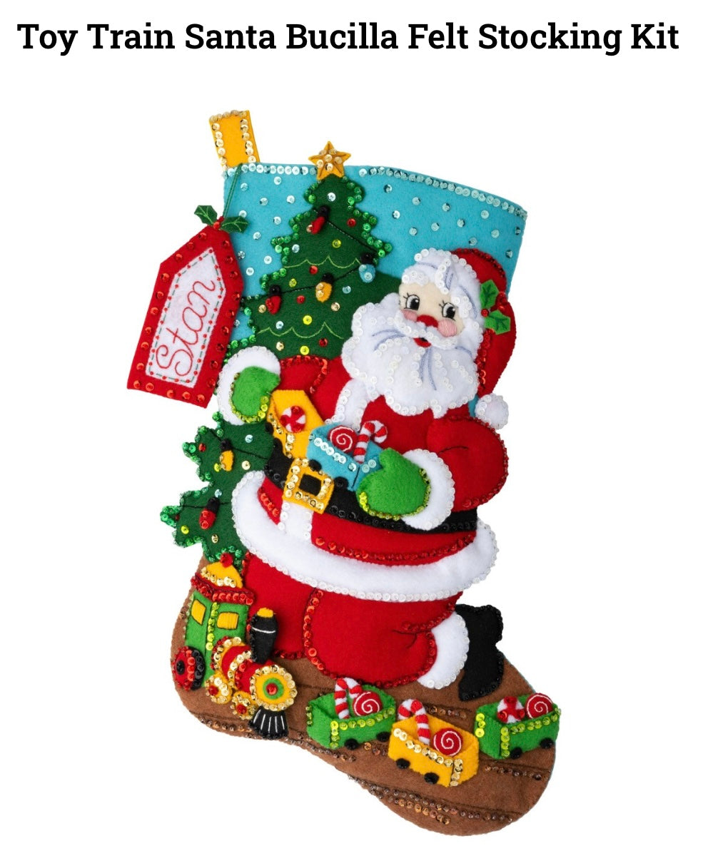 Toy Train Santa Christmas Stocking